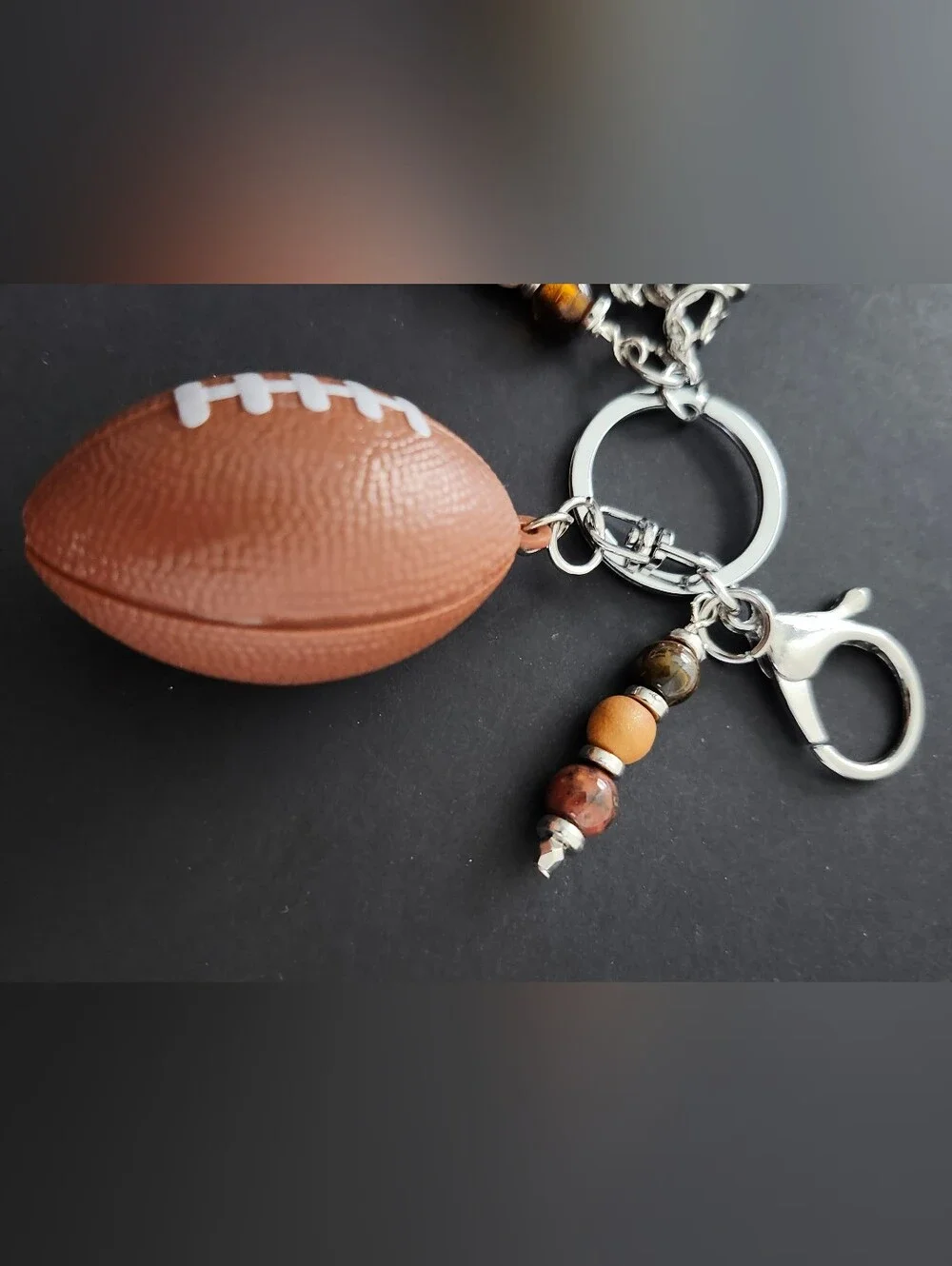 Football Purse Charm or Keychain Tigers Eye Jasper Agate Handcrafted